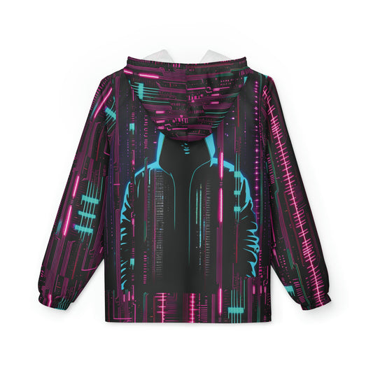 Cyberpunk Hacker Windbreaker Jacket (AOP) #HackerChic #FashionFuturist #NerdyAndProud"