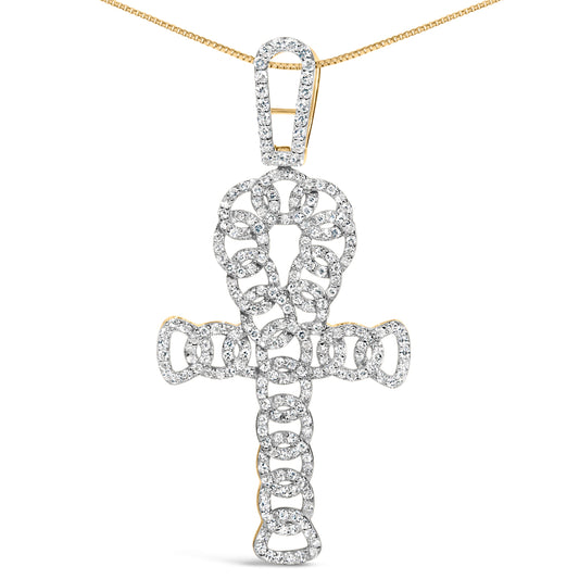 10K Yellow Gold 1.00 Cttw Ankh Cross Pendant (H-I Color, SI1-SI2 Clarity) -18" Inches