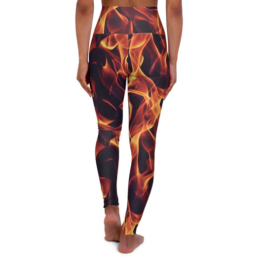 Elevate Your Flow: All Over Print High Waisted Yoga Leggings with Dynamic Flames High Waisted Yoga Leggings (AOP)