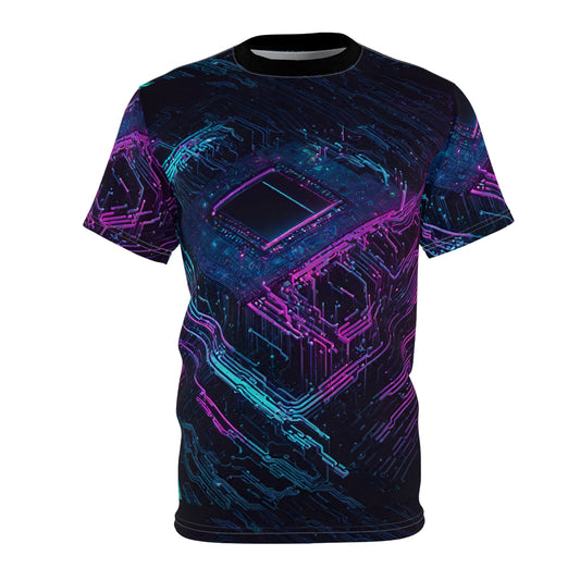 3D Neon Futuristic Lights Circuit Board Unisex Cut & Sew Tee (AOP)