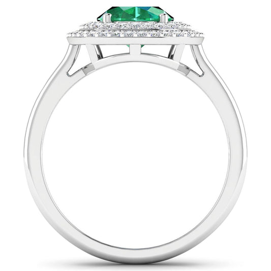1.97 Carat Genuine Zambian Emerald and White Diamond 14K White Gold Ring