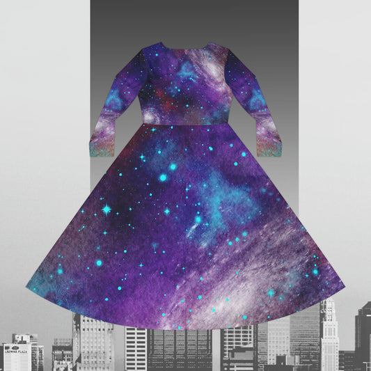 Outer Space Out of this World Women's Long Sleeve Dance Dress (AOP)