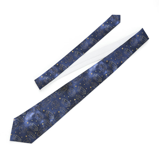 "DirkyThreadz Celestial Elegance Necktie - Sophisticated Cosmic Design in Gold & Blue"