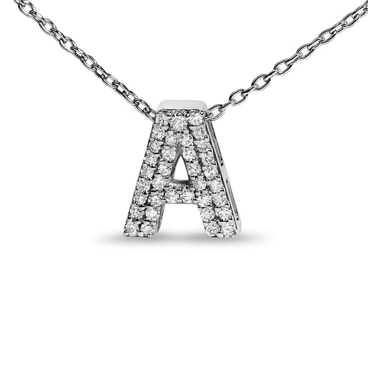 10K White Gold Diamond Accent "A" Initial Bubble Pendant Necklace