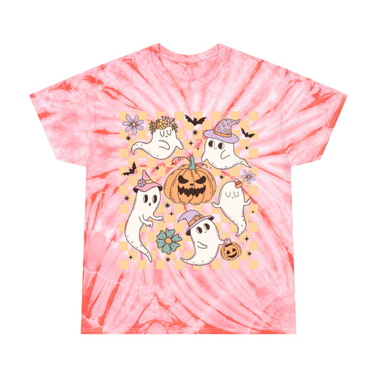 Happy Ghosts and Pumpkins Retro Groovy Halloween Tie-Dye Tee, Cyclone Gifts for him Gifts For Her