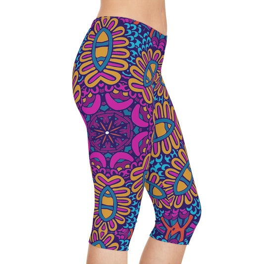Colorful Boho Bliss Capri Leggings Women's Capri Leggings (AOP)
