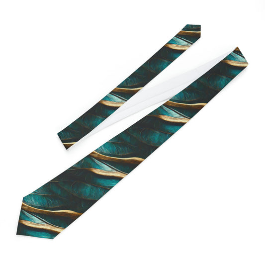 "DirkyThreadz Feather Elegance Necktie - Stylish Teal & Gold Design for Timeless Sophistication"