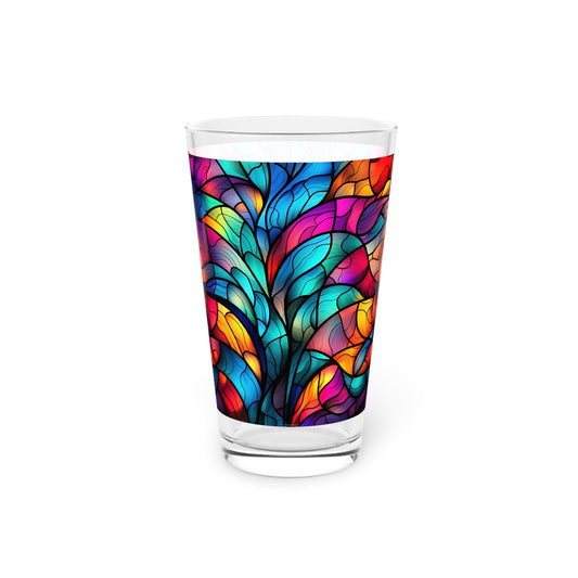 Blooming Beauty: A Rainbow-Colored Flower Stained Glass Masterpiece 16oz Pint Glass Gift idea gifts for home decor housewarming gift