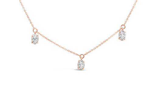 14K Rose Gold 1 3/8 Cttw Oval Lab Grown Diamond Dangle Station Necklace - 17" Inches