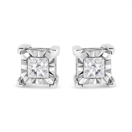 .925 Sterling Silver 1/2 Cttw Miracle Set Princess-cut Diamond Solitaire Stud Earrings (H-I Color, I1-I2 Clarity)