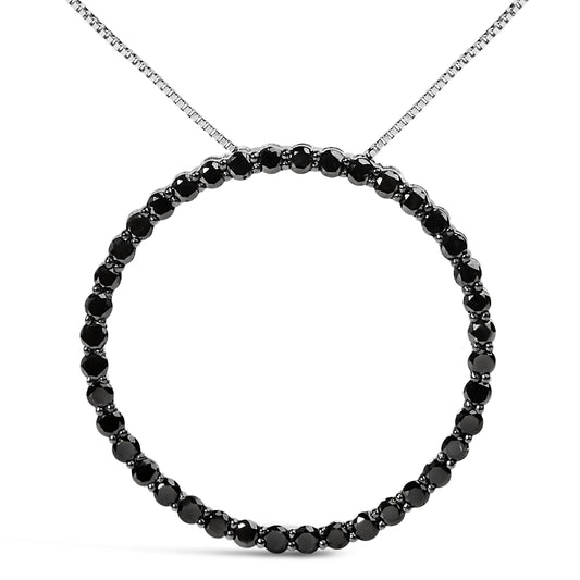 .925 Sterling Silver 4.0 Cttw Black Diamond Open Hoop Circle 18" Pendant Necklace (Black Color, I2-I3 Clarity)