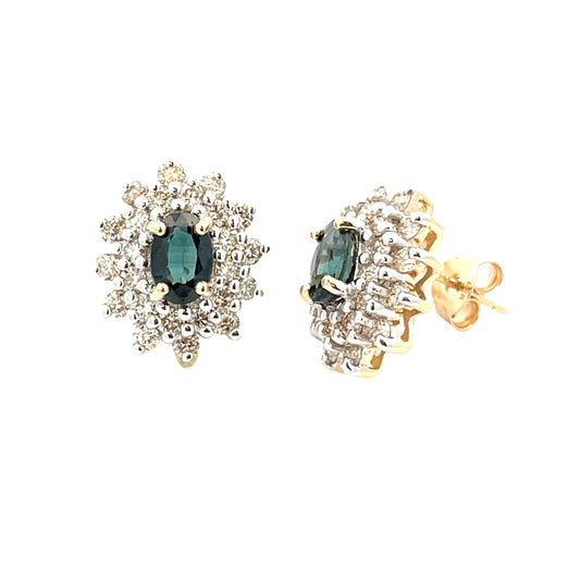 2.30ct Sapphire Diamond Earrings 14KT Yellow Gold