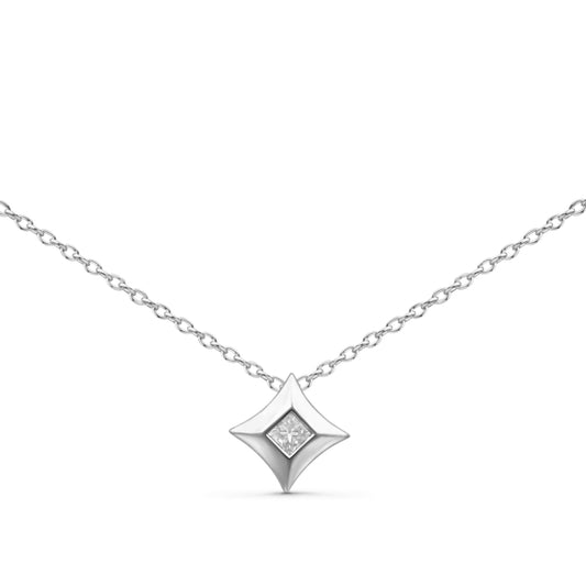 10K Yellow Gold 1/5 Cttw Bezel Set Princess Diamond Kite Shaped Solitaire Pendent Necklace