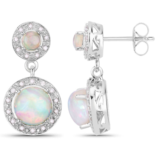 2.27 Carat Genuine Ethiopian Opal and White Diamond .925 Sterling Silver Earrings