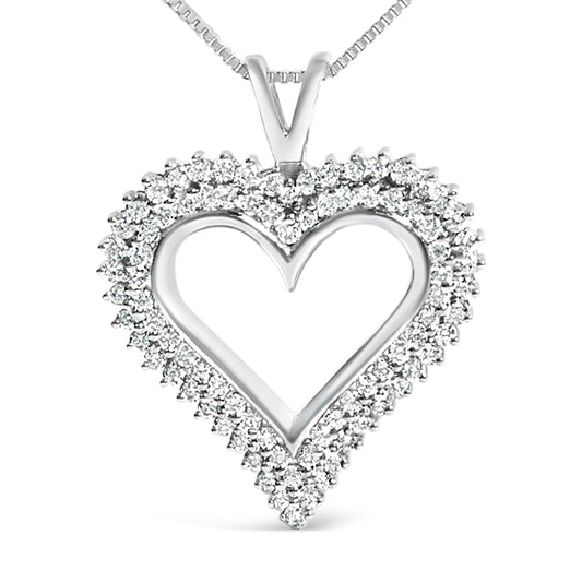 .925 Sterling Silver 1.00 Cttw Lab-Grown Diamond Open Heart Pendant Necklace (F-G Color, VS1-VS2 Clarity) - 18" Inches