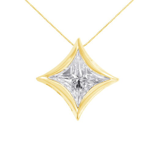 10K White Gold 1/10 Cttw Bezel Set Solitaire Princess Cut Diamond Kite Shaped Pendent Necklace - 18" Inches