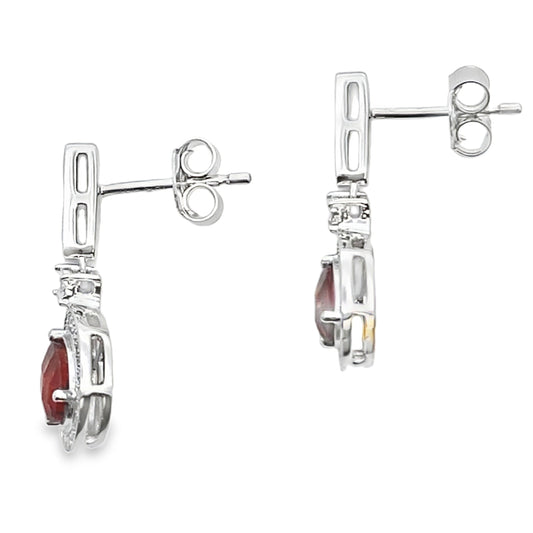 1.06ct Garnet Diamond Dangle Earrings 10KT White Gold