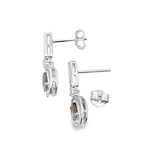 .88ct Quartz Diamond Dangle Earrings 10KT White Gold