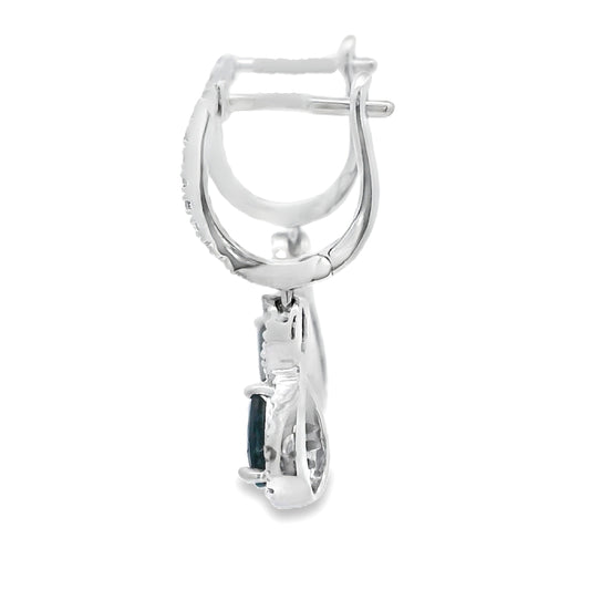 .80ct Sapphire Diamond Dangle Earrings 10KT White Gold