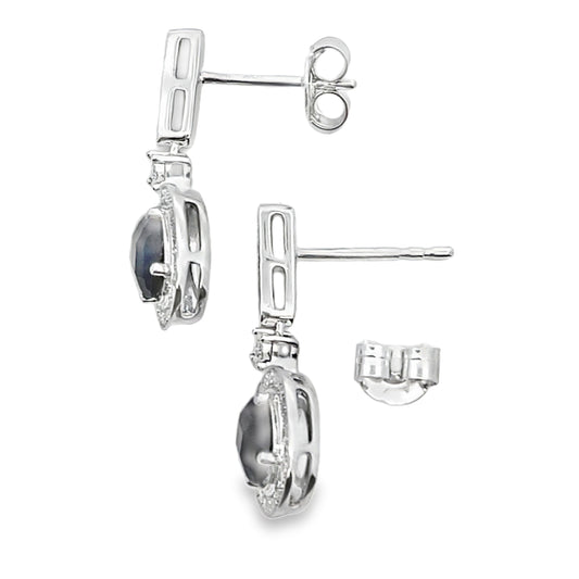 1.06ct Onyx Diamond Dangle Earrings 10KT White Gold
