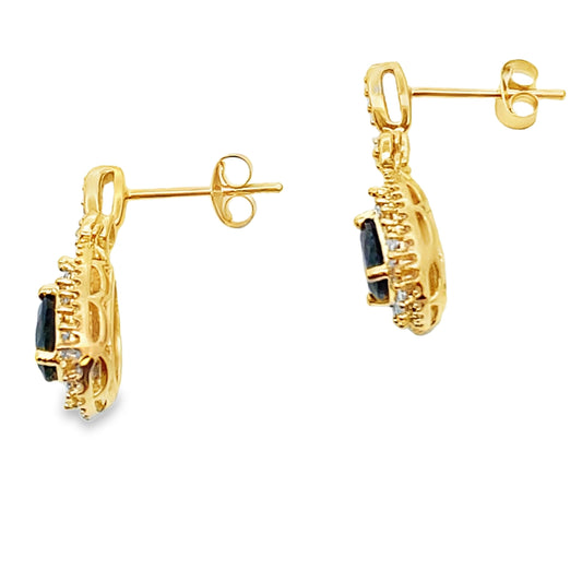 1.22ct Sapphire Diamond Earrings 10KT Yellow Gold