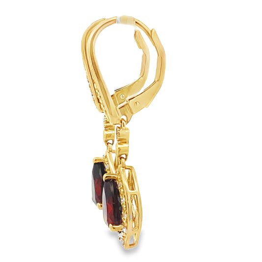 2.43ct Garnet Diamond Dangle Earrings 10KT Yellow Gold