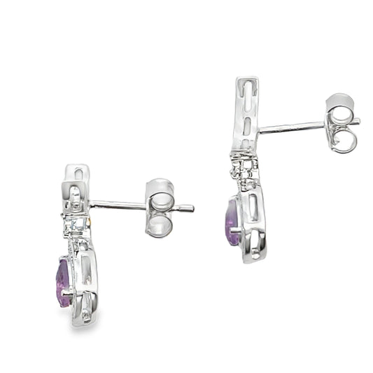 .48ct Amethyst Diamond Dangle Earrings 10KT White Gold