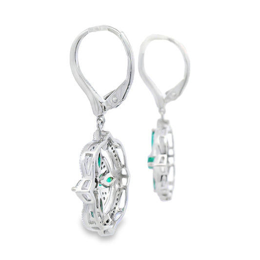1.44ct Emerald Diamond Dangle Earrings 14KT White Gold