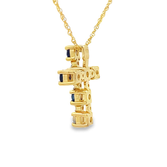 .32ct Sapphire Cross Religious Pendant 10KT Yellow Gold