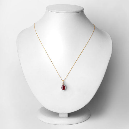 1.60 Carat Genuine Ruby and White Diamond 10K Yellow Gold Pendant