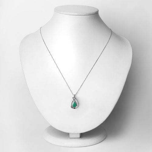 1.18 Carat Genuine Zambian Emerald and White Diamond 10K White Gold Pendant