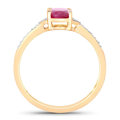 0.95 Carat Genuine Ruby and White Diamond 10K Yellow Gold Ring