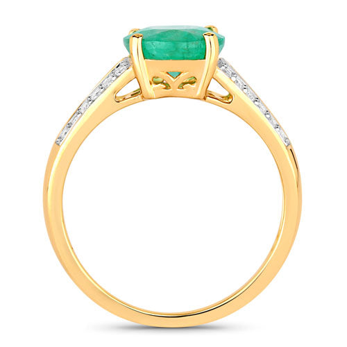 2.29 Carat Genuine Zambian Emerald and White Diamond 14K Yellow Gold Ring