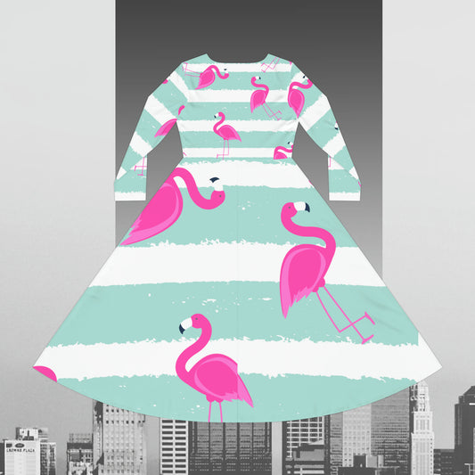 Pink Flamingo Women's Long Sleeve Dance Dress (AOP)