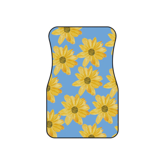 Flowers on a Blue Background Car Mats (Set of 4)