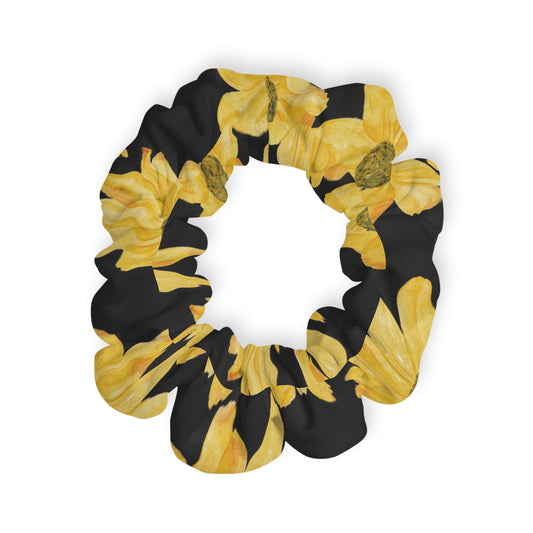 Flowers on Black Background Scrunchie