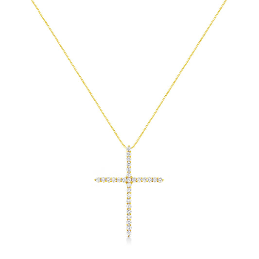 10K Yellow Gold 3.00 cttw Round-Cut Diamond Cross 18" Pendant Necklace (J-K Color, I1-I2 Clarity)