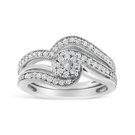 .925 Sterling Silver 1/3ct Cttw Multi-Diamond Bypass Vintage-Style Bridal Set Ring and Band (I-J Color, I3 Clarity) - Size 7