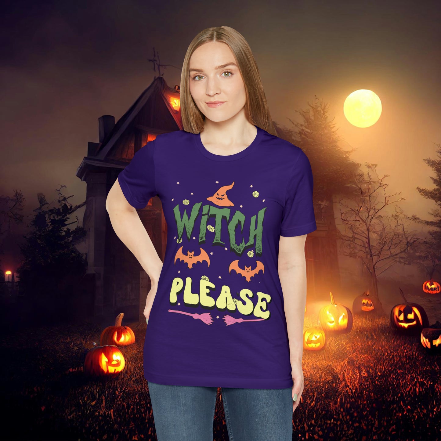 Witch Please Retro Groovy Halloween Unisex Jersey Short Sleeve Tee Gifts for Her Gifts for him