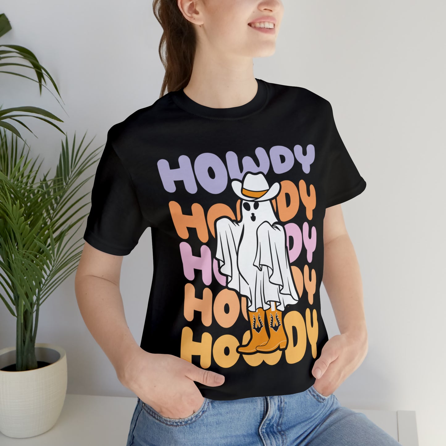 Cowboy Ghost Howdy Retro Halloween Unisex Jersey Short Sleeve Tee Gifts for Him Gifts For Her