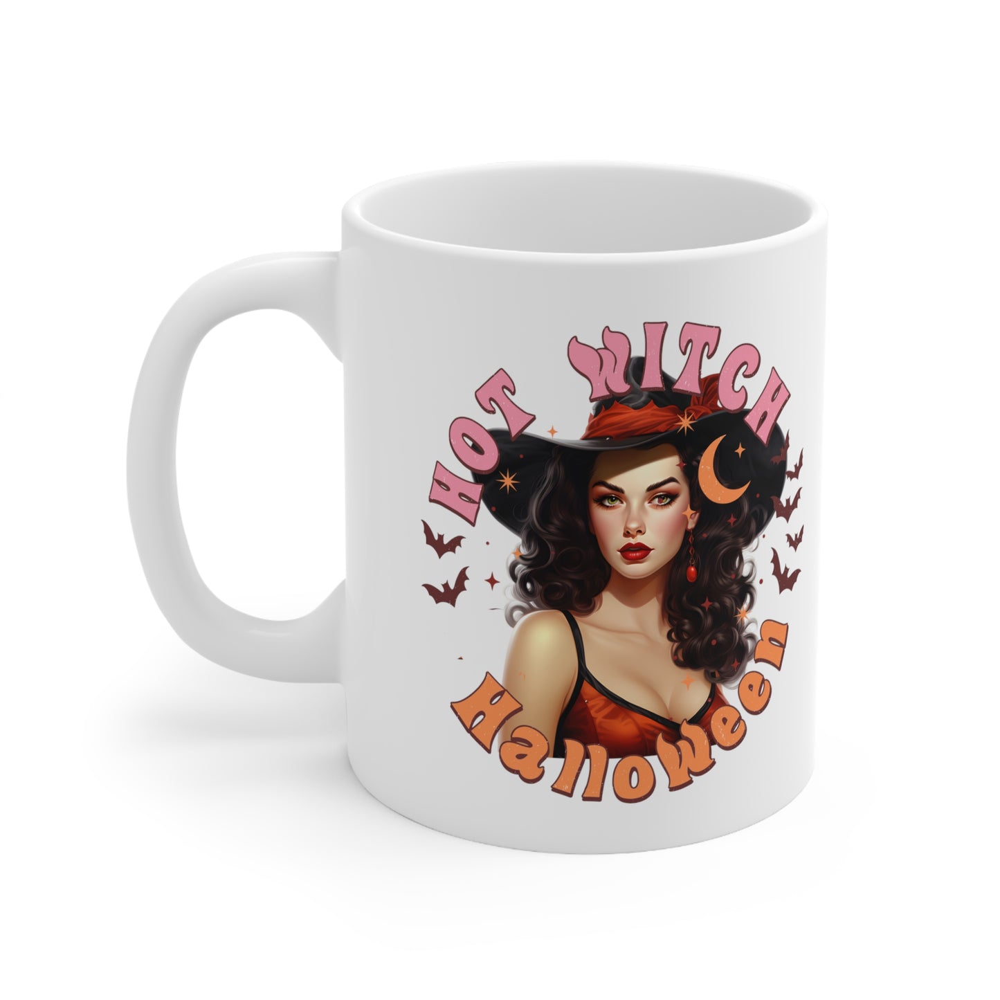 Vintage Pinup Witch Ceramic Mug: Sip Your Spells in Style this Hot Witch Summer Halloween!" Halloween Ceramic 11oz Mug 11oz Gifts for her