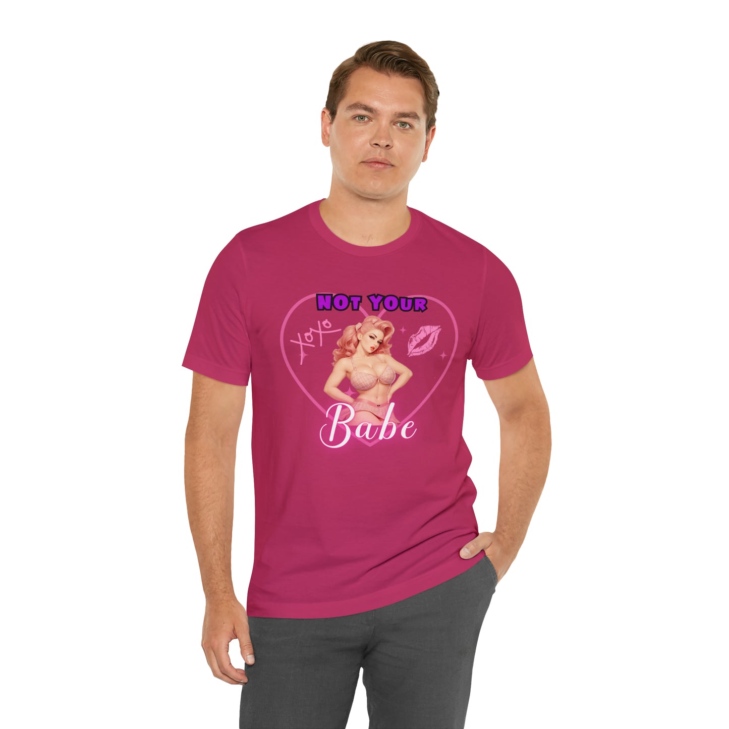 Vintage Pink Pinup Girl "Not Your Babe" on a Bella+Canva 3001 Unisex Jersey T-Shirt - A Must-Have Gift for her