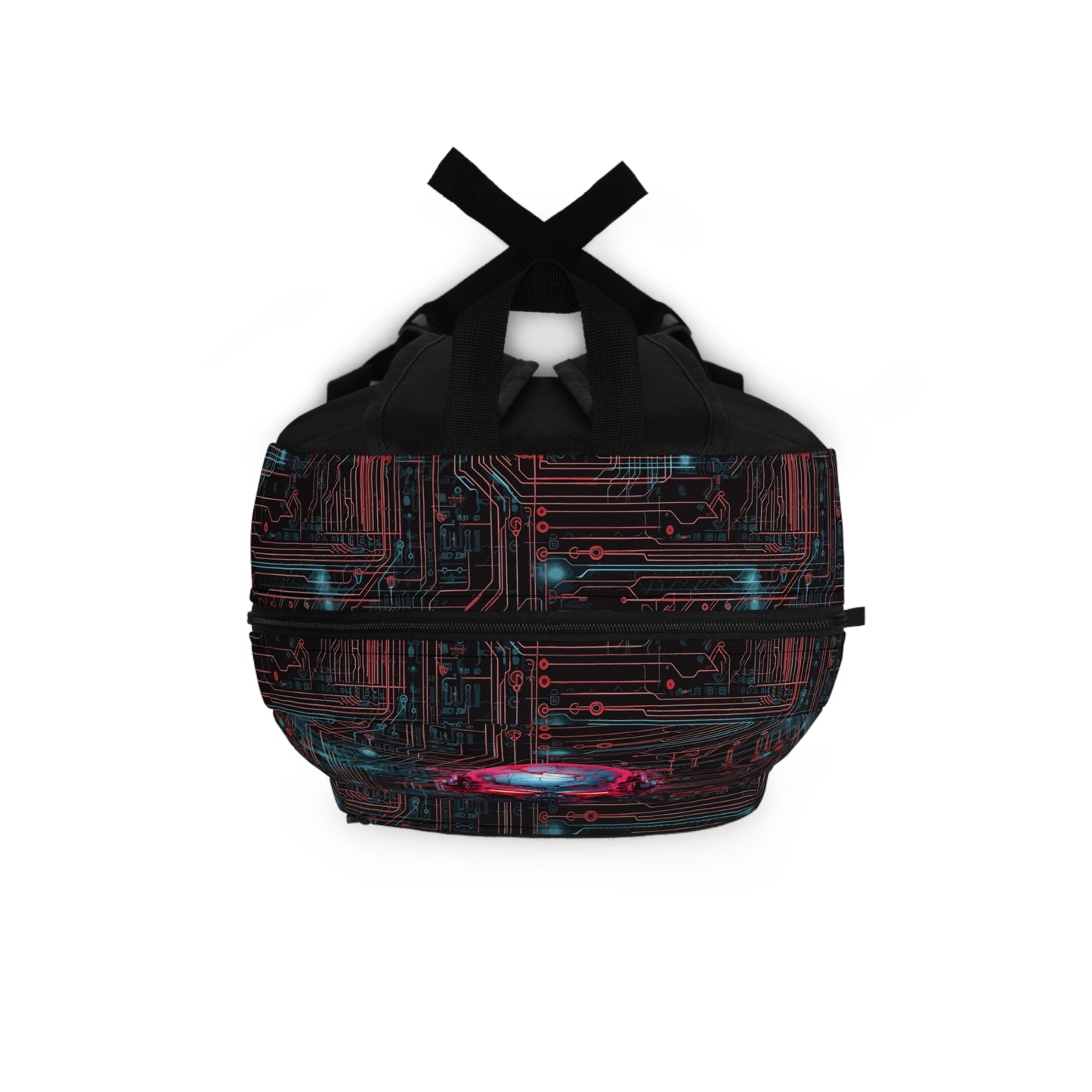 CyberPunk Cybernetic Skull breaking through a Red and Blue Neon Circuit Board Backpack