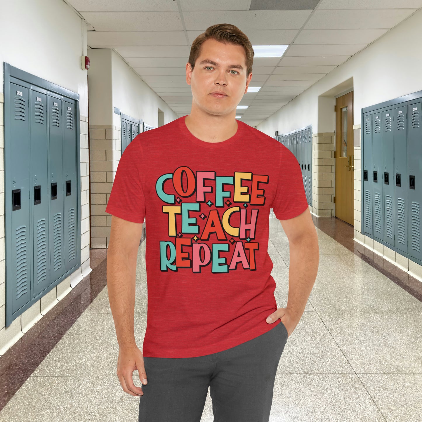 Coffee Teach Repeat Unisex Jersey Short Sleeve Tee