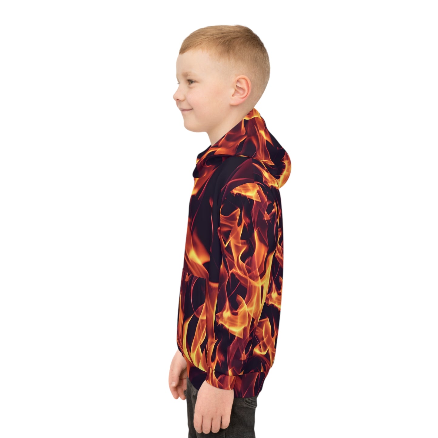 Fuel their Style: All Over Print Children's Hoodie with Dynamic Flames Children's Hoodie (AOP)