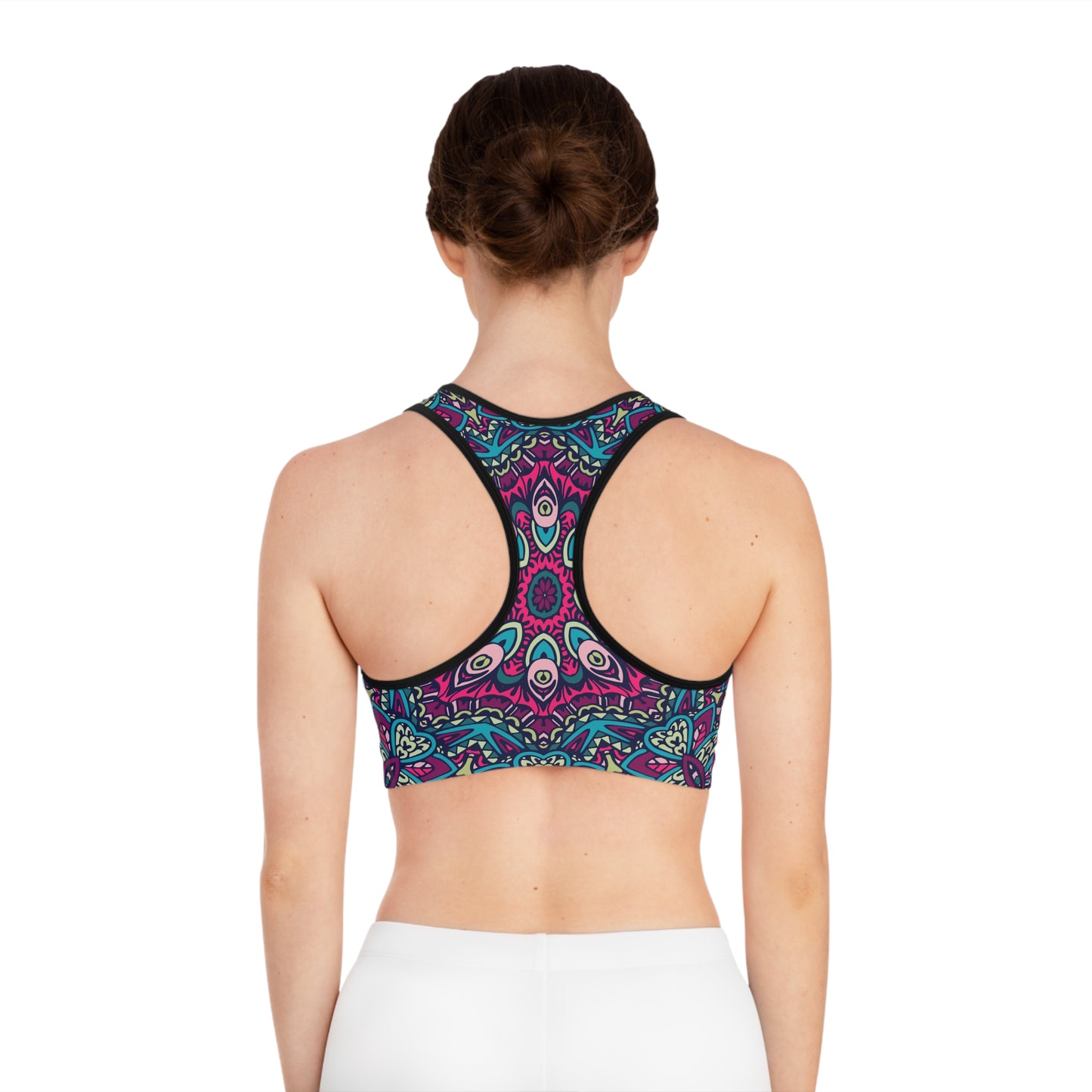 Purple Boho Vibes Sports Bra - AOP Design for Comfort and Style