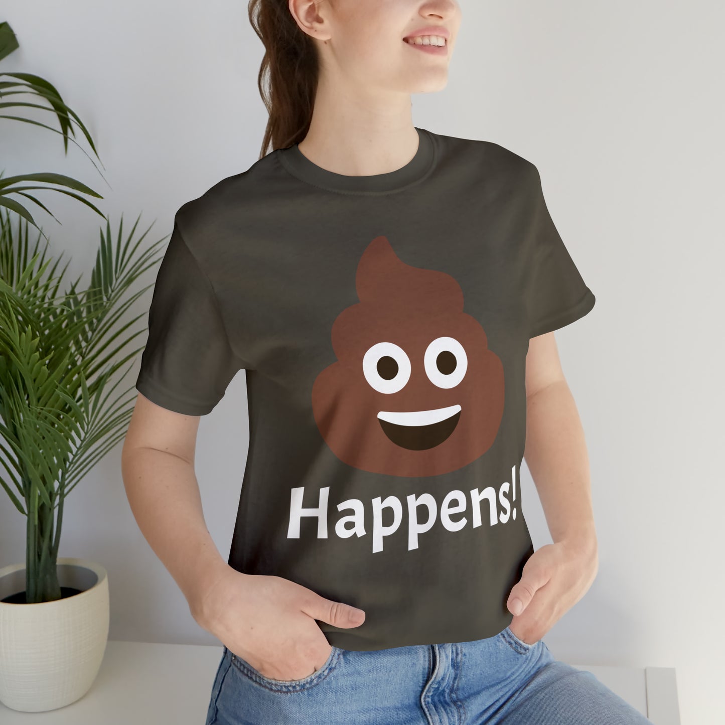 Embrace the Inevitable: 'Happens' Poop Emoji Unisex Jersey T-Shirt