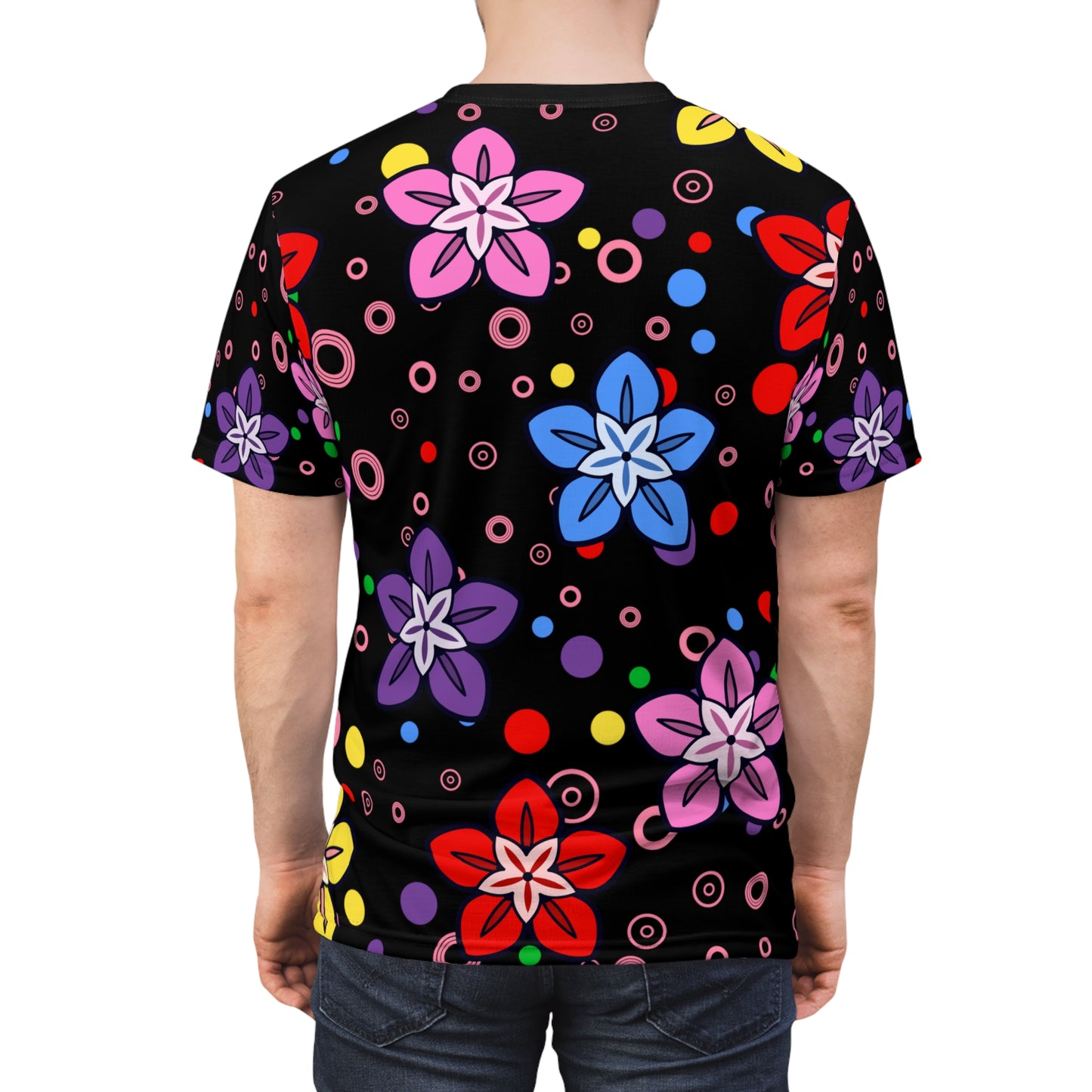 Retro Colorful Flowers Unisex Cut & Sew Tee (AOP)