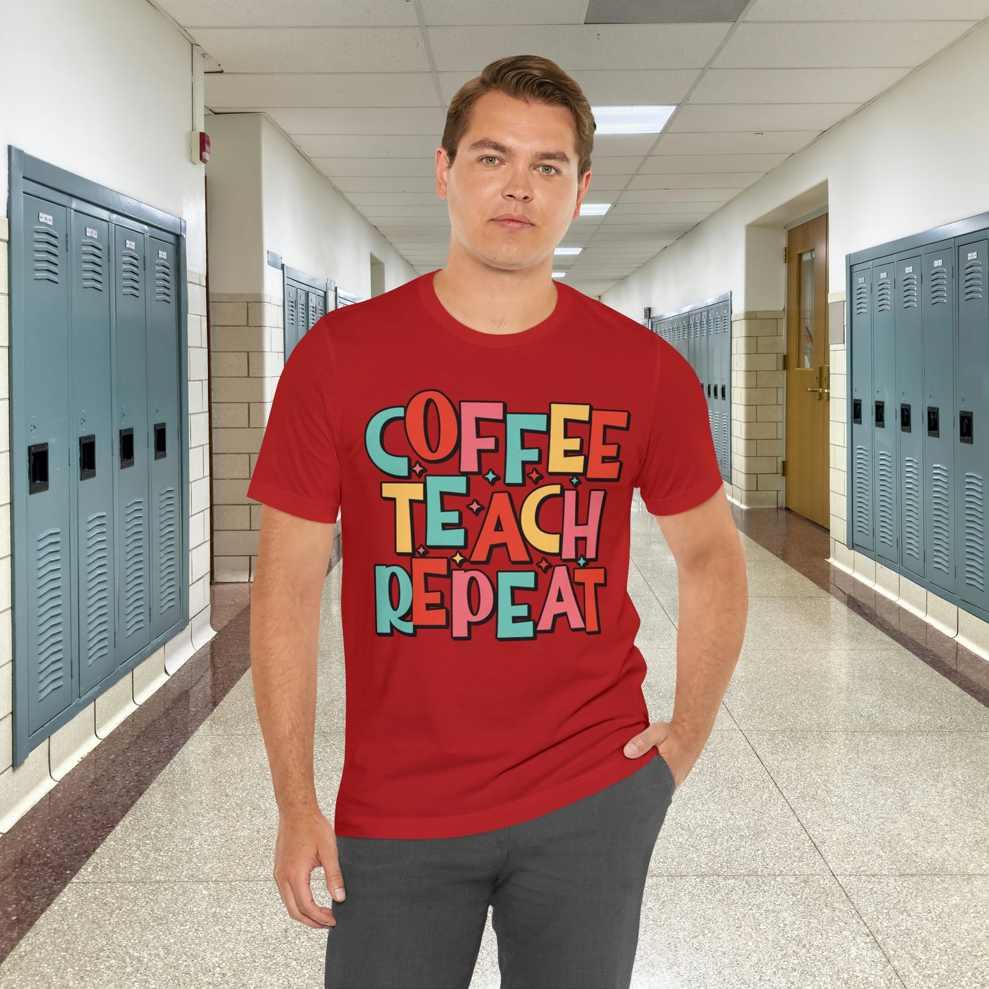 Coffee Teach Repeat Unisex Jersey Short Sleeve Tee