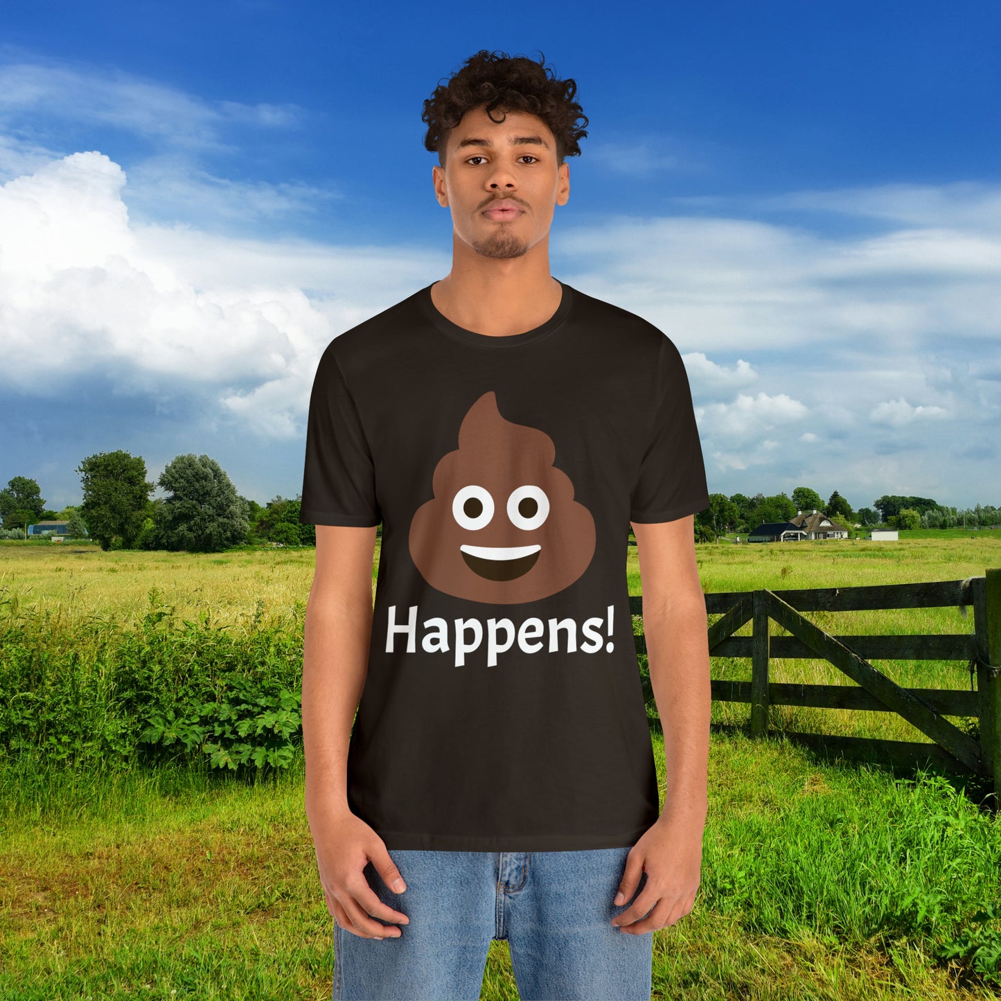 Embrace the Inevitable: 'Happens' Poop Emoji Unisex Jersey T-Shirt